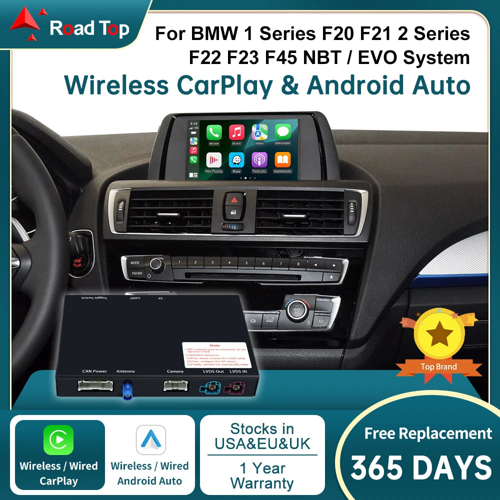 RoadTop Wireless CarPlay For BMW Series 1 2 F20 F21 F22 F23 F45 2012-2020 with Android Aut