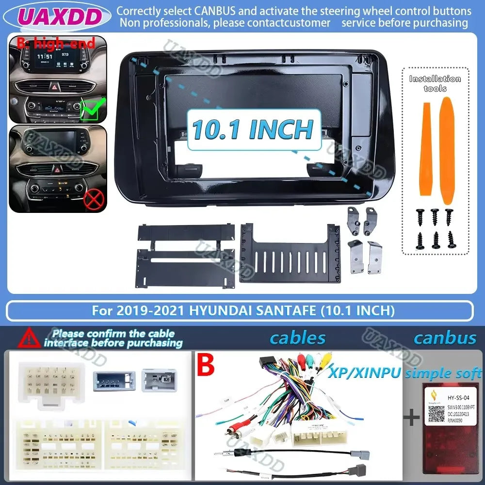 For 2019-2021 Hyundai SANTAFE 10.1inch 2 Din Car stereo radio Android frame panel fascia c