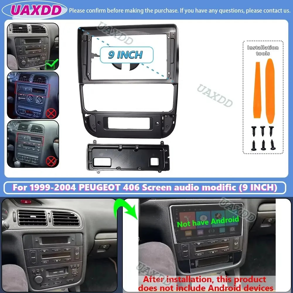 For 1999-2004 PEUGEOT 406 9inch Car stereo radio Android frame panel fascia cable video ha