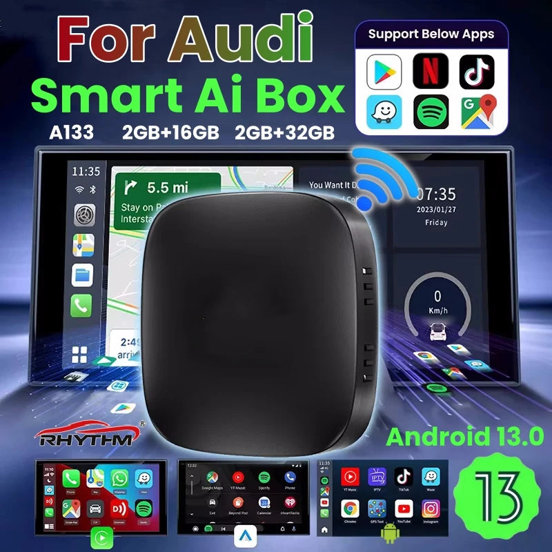 CarPlay Ai Box Android 13 Wireless Android Auto For Netflix Youtube For Audi A3 A4 Q2 R8 T | AUTOKITSHOP