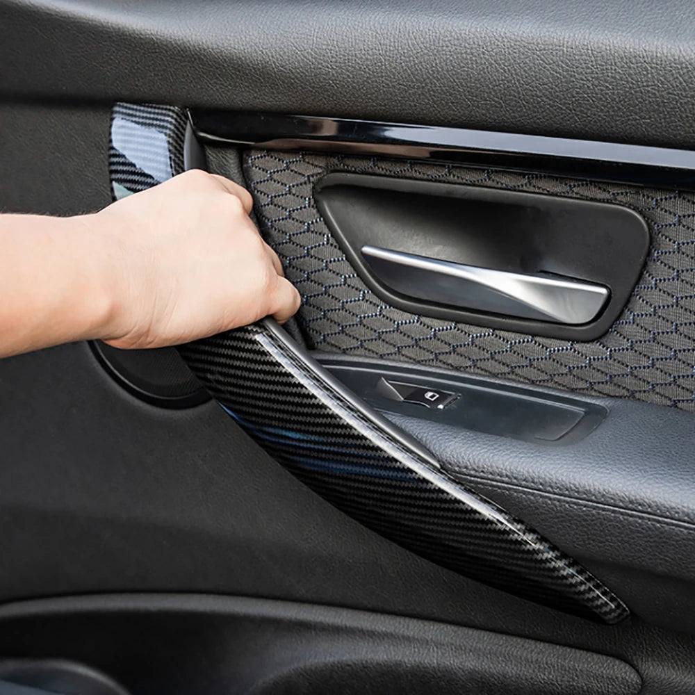 4x Carbon Fiber Style Door Handle Trim For 2013-2018 BMW F30 320i 325i 328i 335i