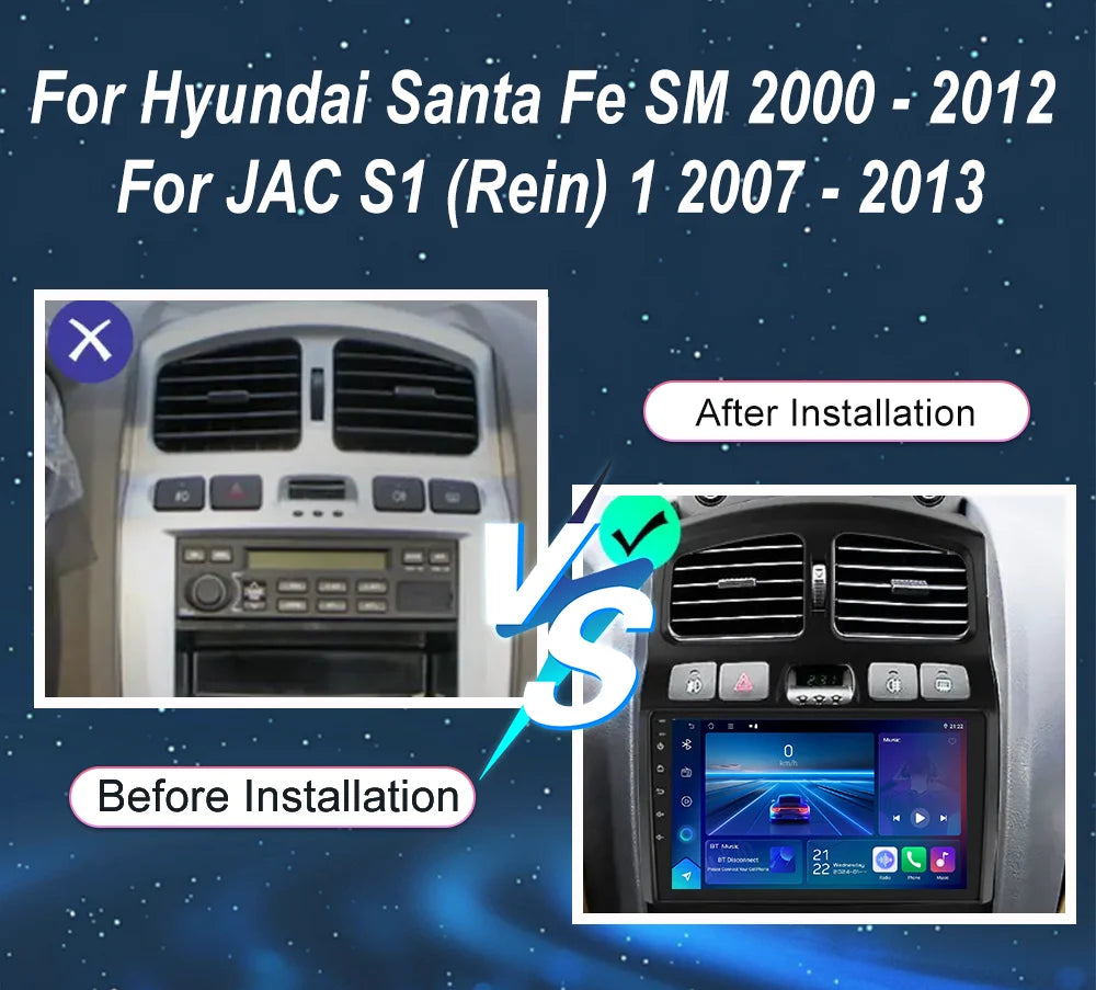 Android 15 Car Radio Stereo For Hyundai Santa Fe SM 2000 -2012 For JAC S1 (Rein) 1 2007 -2
