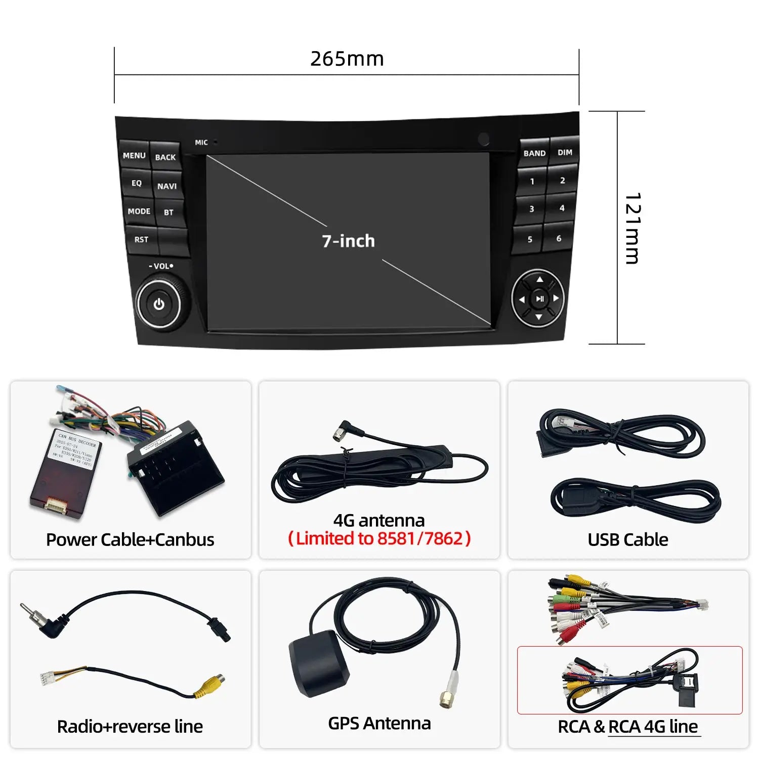 7 Inch Wireless CarPlay Android Car Radio for Mercedes-Benz E-Class W211 E200 E220 AMG Mul