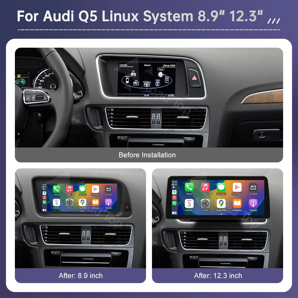 8.8/12.3" Linux Car Radio Multimedia Screen For Audi Q5 2009-2017 with Wireless CarPlay An | AUTOKITSHOP