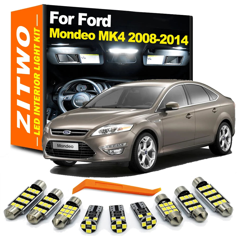 ZITWO 15Pcs Car LED Bulb For Ford Mondeo 4 MK4 IV 2008 2009 2010 2011 2012 2013 2014 Interior Indoor Light Kit Sunvisor Lamp
