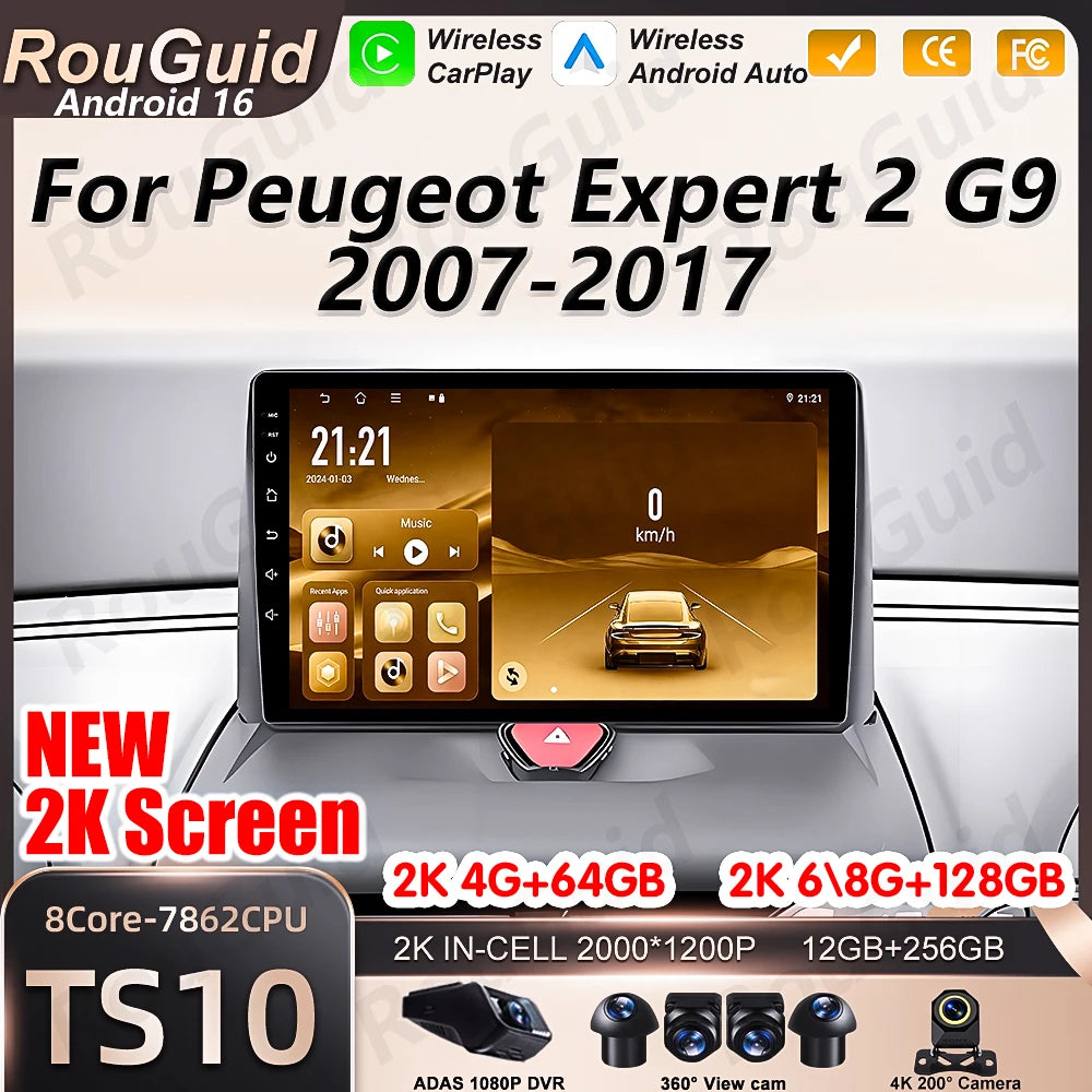 Android 16 Car Radio For Peugeot Expert 2 G9 2007 2008 2009 - 2017 Carplay BT Multimedia P | AUTOKITSHOP