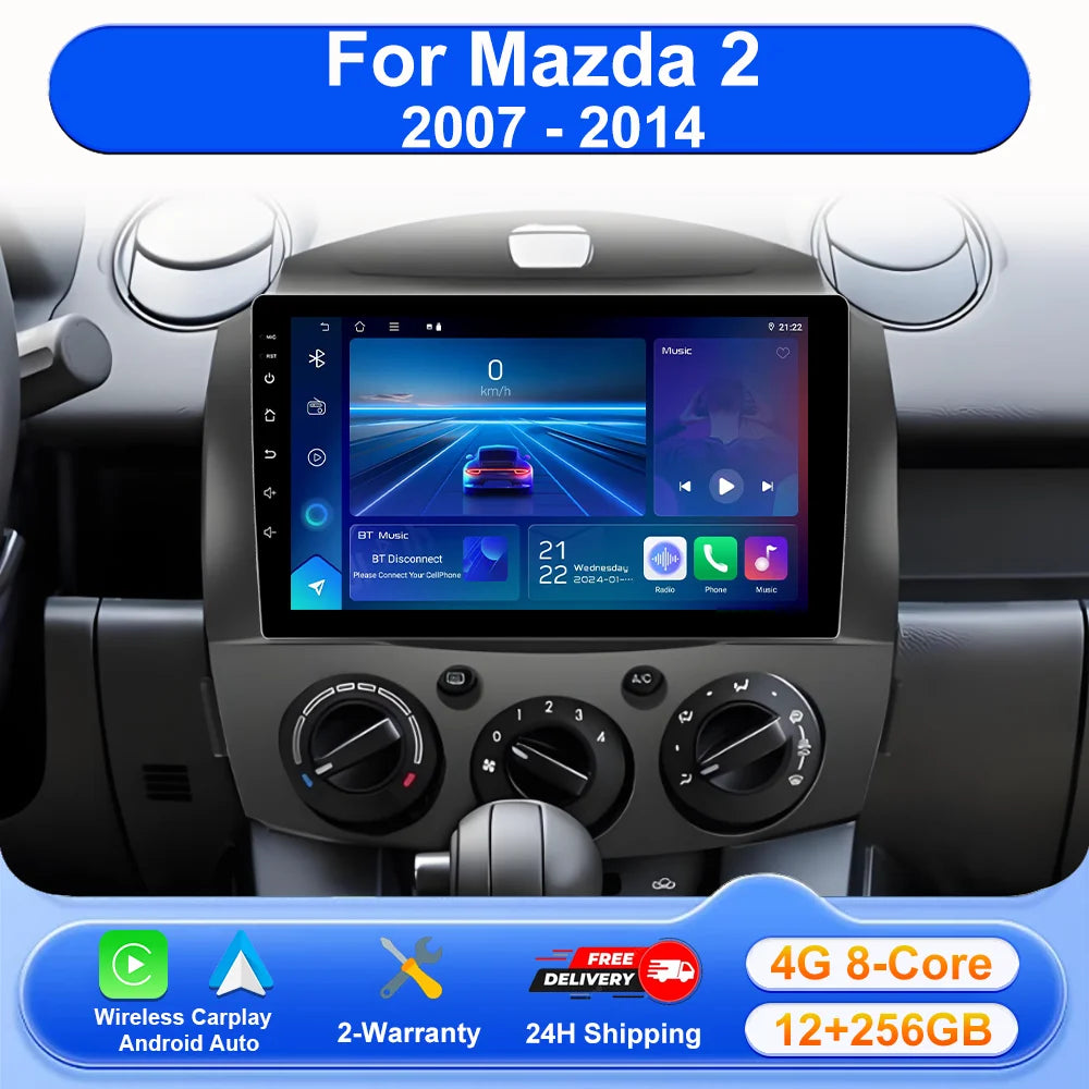 Android 16 Car Radio For Mazda 2 2007-2014 Auto Stereo Multimidia Player GPS Navigation 4G