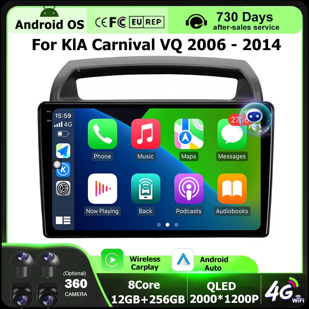 Android 16 Auto For KIA Carnival VQ 2006 - 2014 Car Radio Multimedia Video Player GPS Navi