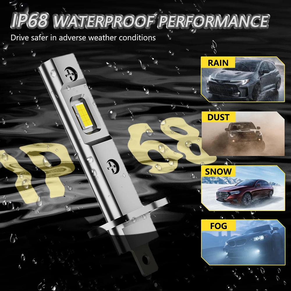 H1 LED Headlight Wireless CANBUS Error Free Headlamp Plug And Play Fanless Silent 300000LM