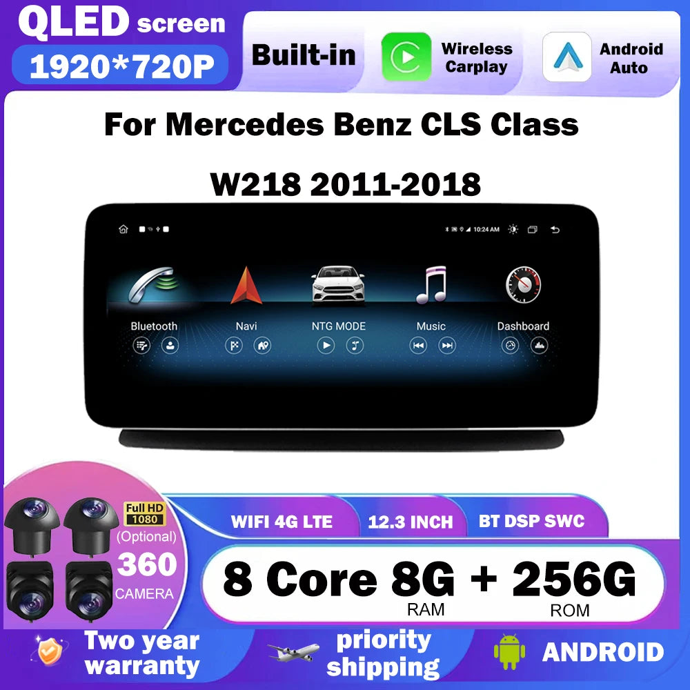 Android Auto CarPlay Car Radio Stereo Multimedia Original GPS Navigation 12.3" For Mercede