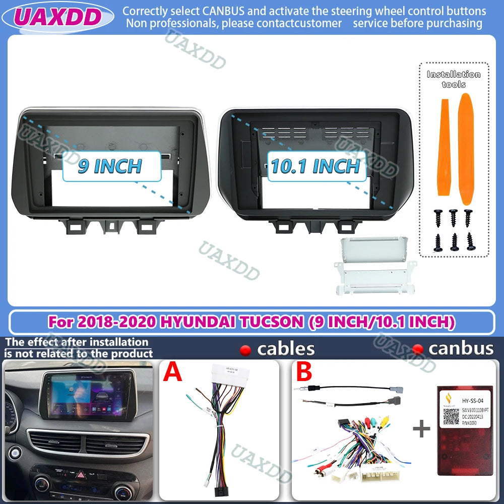 For 2018-2020 Hyundai TUCSON 9inch 2 Din Car stereo radio Android frame panel fascia cable