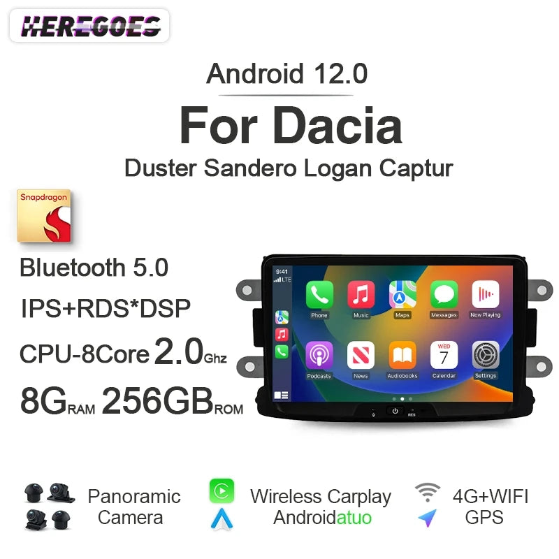 8" Android 13 Car Radio GPS for Renault Dacia Duster Sandero Logan Captur 2012-2023 - Carplay Bluetooth Stereo Multimedi