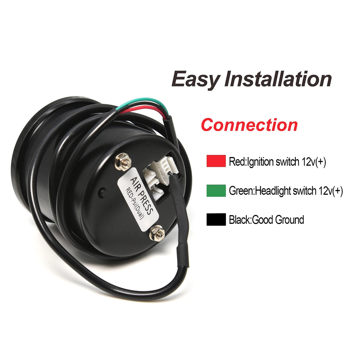AD Dual Display Air Pressure Gauge 52mm PSI Bar Press Gauge for Air Suspension Red LED Blue 2pcs - Automotive LED Light