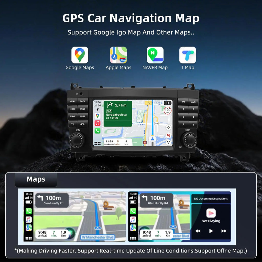 7 Inch Wireless CarPlay Android Car Radio GPS Navigation For Mercedes Benz CLC Class W203