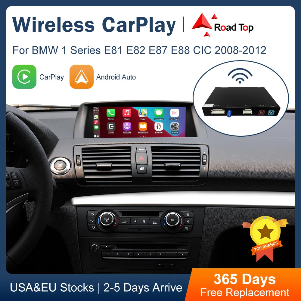 Road Top Wireless CarPlay Android Auto for BMW 1 Series E81 E82 E87 E88 2008-2012, with Mi | AUTOKITSHOP