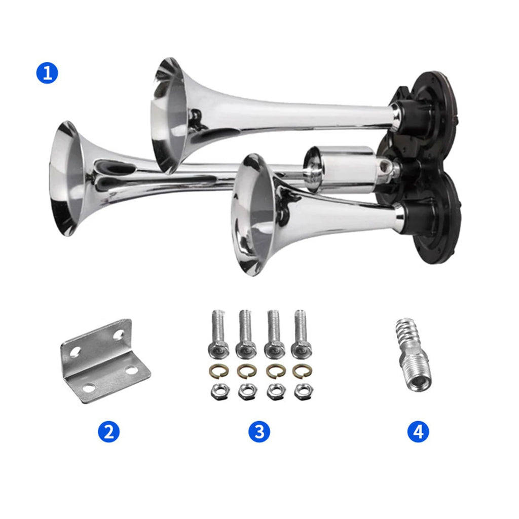 Chromium Pneumatic Chrome Plated Triple Truck With Bagpipes 12V/24V For Car Motorcycle ATV