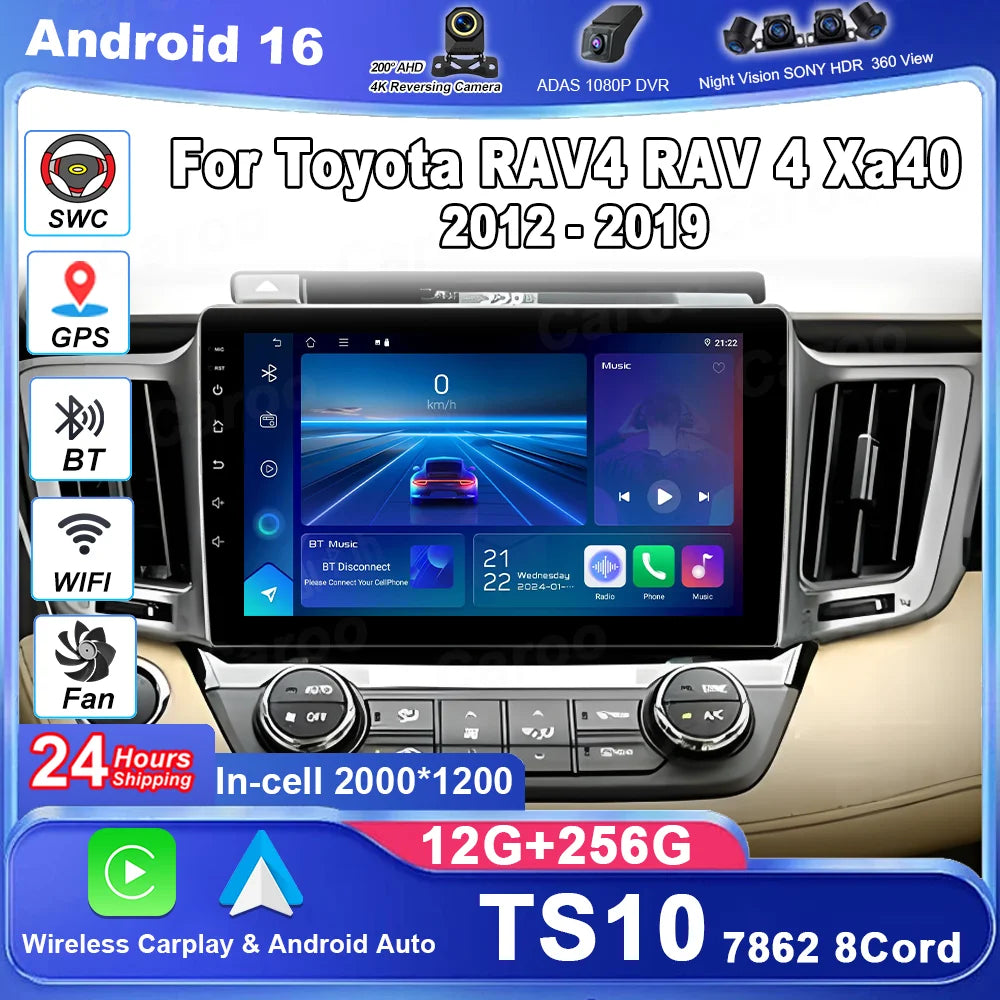 Android 16 For Toyota RAV4 RAV 4 Xa40 2012-2019 Car Carplay Android Auto GPS Navigation Ra