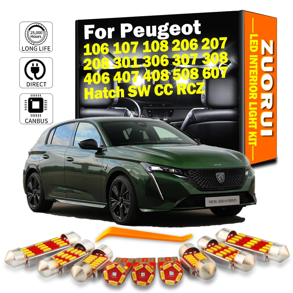 LED Interior Light Kit for Peugeot 106 107 108 206 207 208 301 306 307 308 406 407 408 508 607 Hatch SW CC RCZ Car LE...