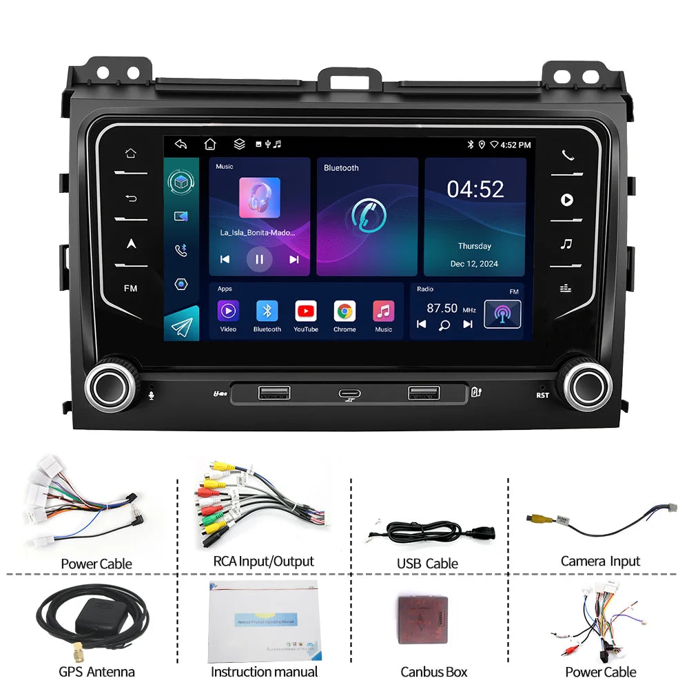 7“Android Car Radio For Toyota Prado 2002 to 2009 Wireless CarPlay Android Auto GPS Nav Bl
