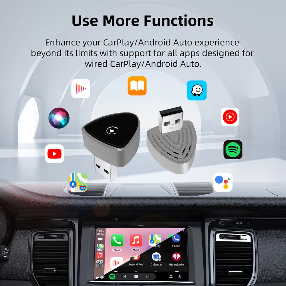 2025 Wireless CarPlay Android Smart Auto Adapter Plug&Play Stable BT WiFi Connect OTA Upgr