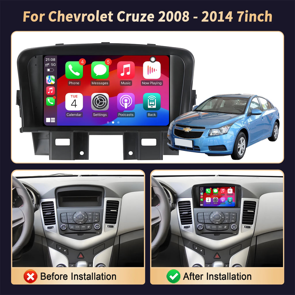 7 inch Android 14 Car Radio For Chevrolet Cruze 2008 2009 2010 2011 2012 2013 2014 Wireles