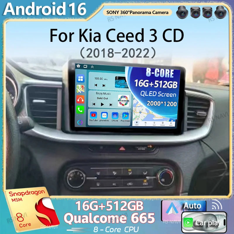 Android 16 WIFI+4G Carplay Auto Car Radio For Kia Ceed 3 CD 2018-2022 Multimedia Video Pla
