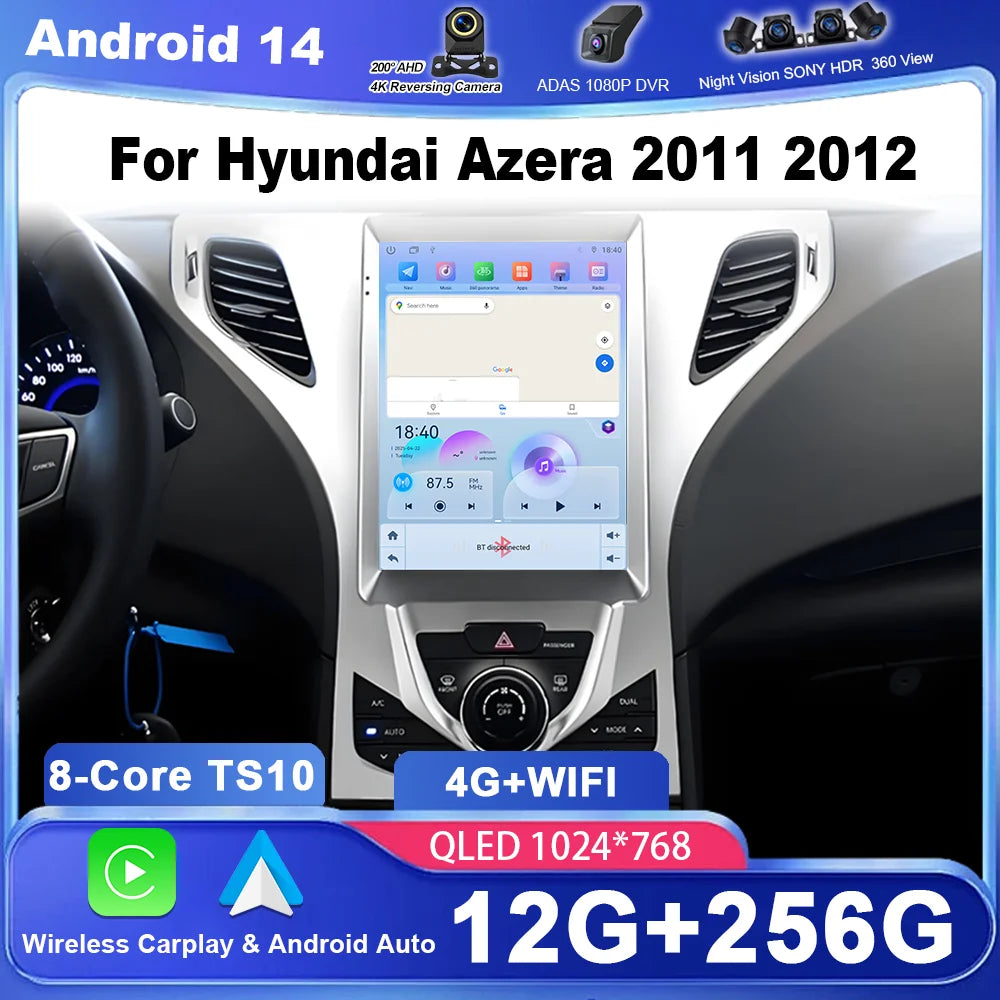 9.7 inch Android Car DVD For Hyundai Azera 2011 2012 Auto High-Performance CPU WIFI GPS Na