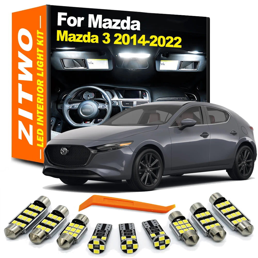 9Pcs Canbus Sun Visor Bulb LED Interior Dome Reading Luggage Light Kit For Mazda 3 BM BN Mazda3 2014- 2018 2019 2020 2021 2022