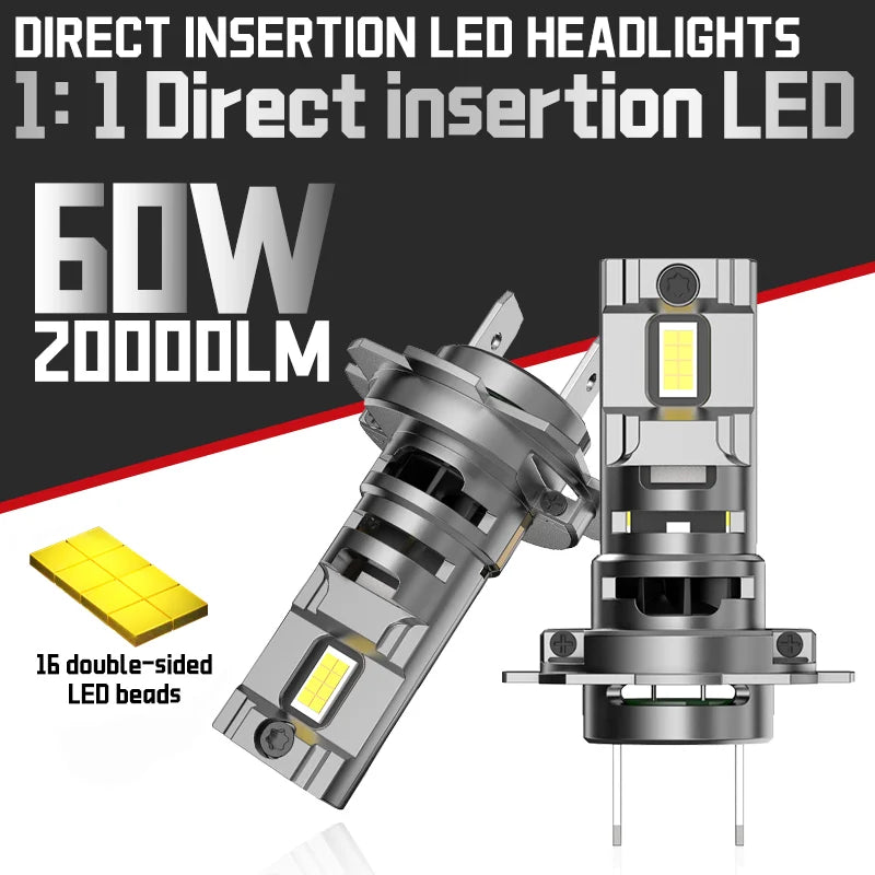 H7 LED Car Headlight Bulbs 1:1 Size Mini Turbo Head Lamp 60W LED Auto Lamps 6500K White 12