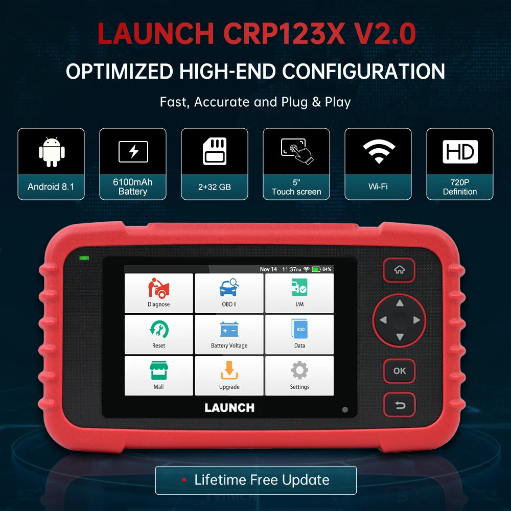 LAUNCH X431 CRP123X V2.0 Car OBD2 Diagnostic Tools Auto OBD Scanner ABS SRS Engine AT+ 7 R