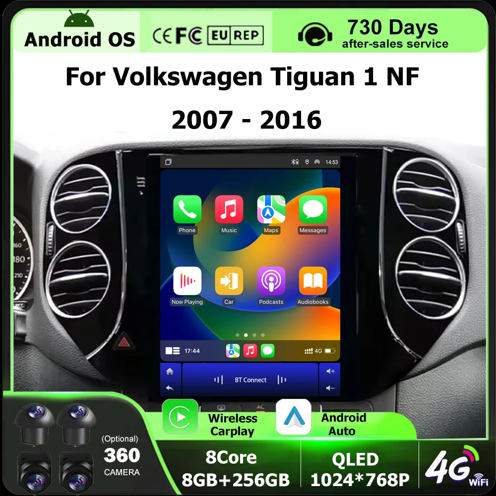 Wireless Carplay For Volkswagen Tiguan 1 NF 2007 2008 2009 2010 - 2016 Android 16 Auto Car