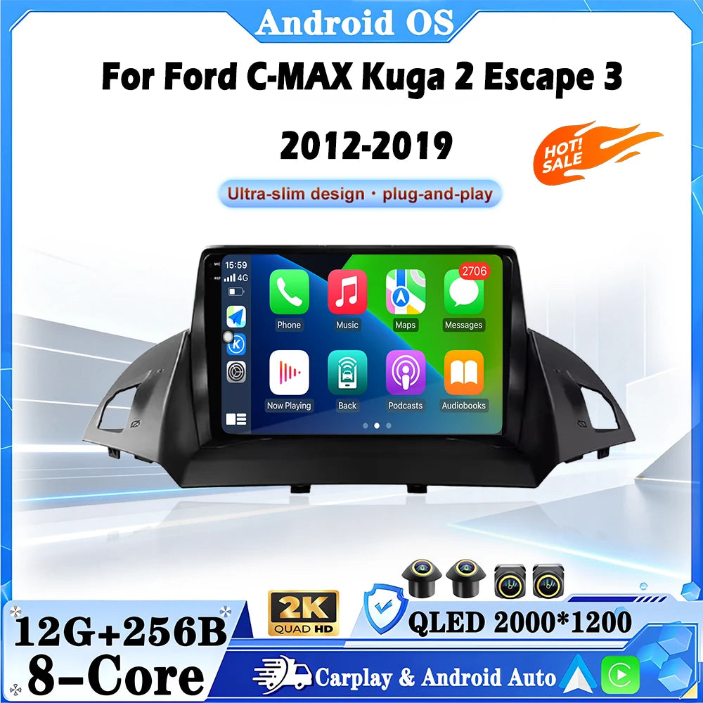 Android 16 Car Radio For Ford C-MAX Kuga 2 Escape 3 2012-2019 Navigation Multimedia Player
