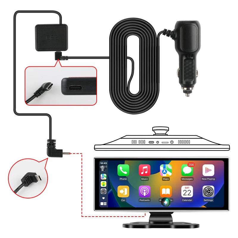 11.26 inch Car DVR 4K Dash Cam Dual Lens Wireless Carplay & Android Auto Video Recorder Monitor GPS Navigation 5G Wifi FM AUX