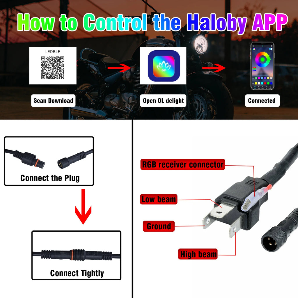 7Inch Round APP Control Car LED Headlights RGB Halo Ring Angel Eyes Off Road H13 H4 LED La