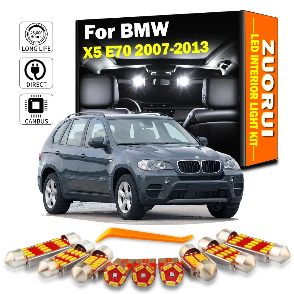 ZUORUI 23Pcs Car LED Interior Map Dome Door Footwell Trunk Sun Visor Light Kit Accessories For BMW X5 E70 2007- 2011 201