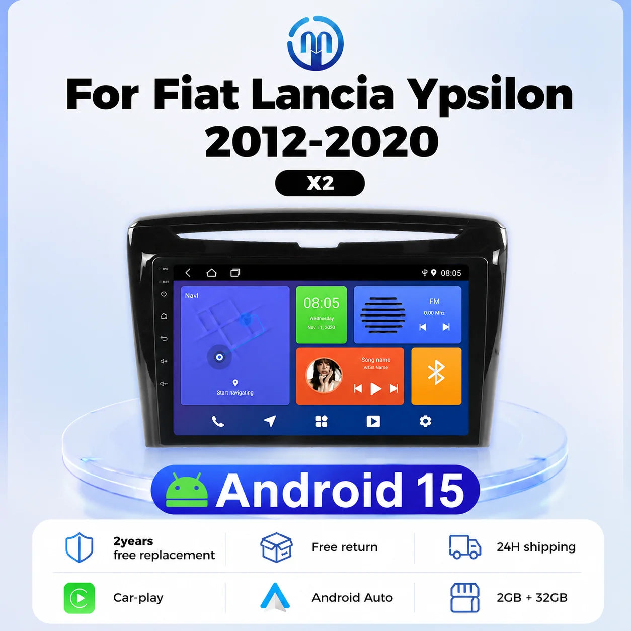 Wireless Carplay Android Auto 9inch Car Radio For Fiat Lancia Ypsilon 2012-2020 Multimedia