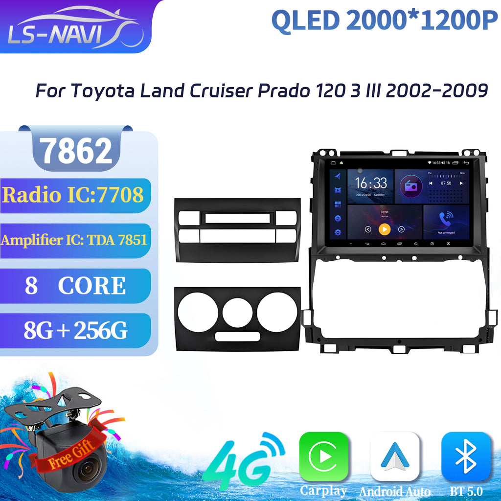 Android 14 For Toyota Land Cruiser Prado 120 3 III 2002-2009 Car Radio Multimedia Wireless