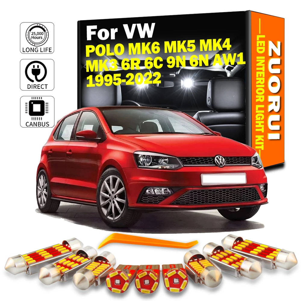 LED Interior Light Kit for VW POLO MK6 MK5 MK4 MK3 6R 6C 9N 6N AW1 1995 - 2021 - Canbus Dome Map Door Trunk Bulbs | A...