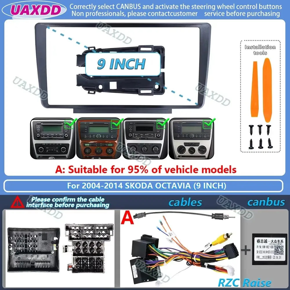FOR 2004-2014 SKODA OCTAVIA 9INCH 2 Din Car Stereo Radio Android Frame Panel Fascia Cable