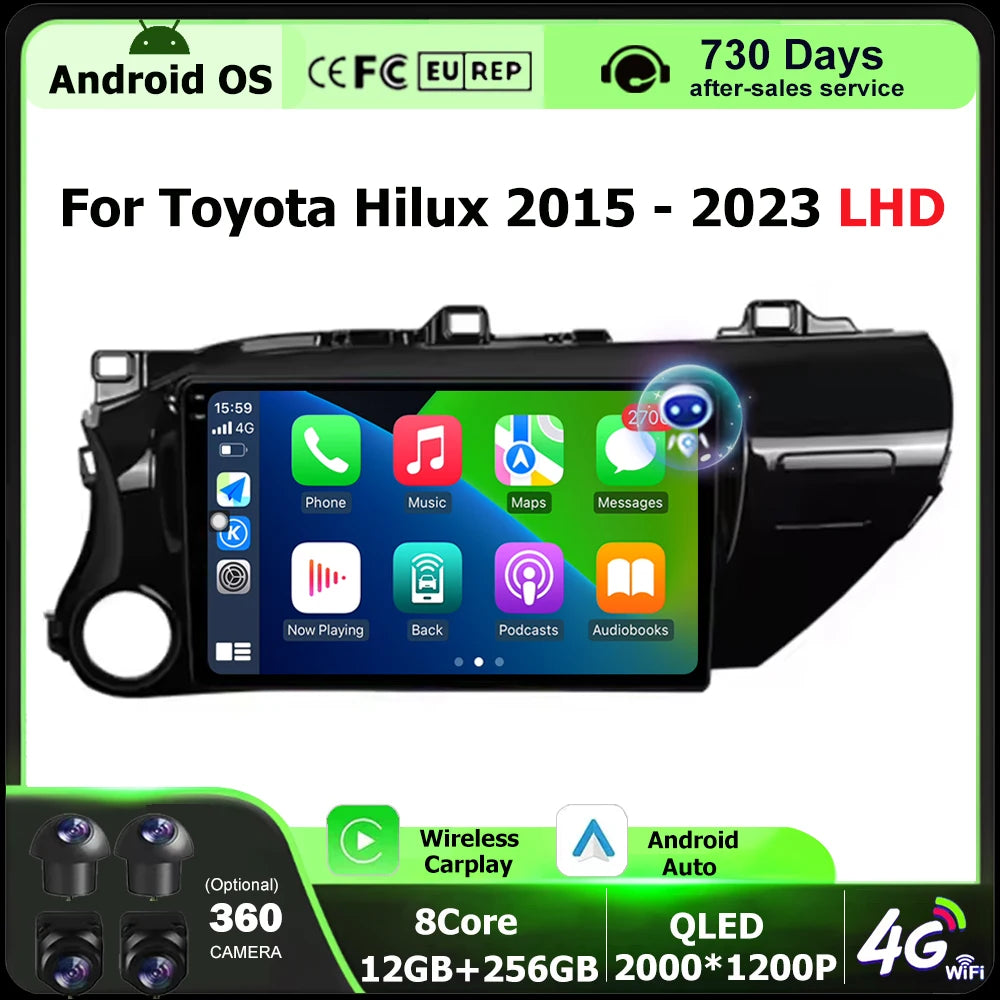 Android 16 Auto Carplay For Toyota Hilux 2015 - 2023 LHD Car Radio Multimedia Player GPS N
