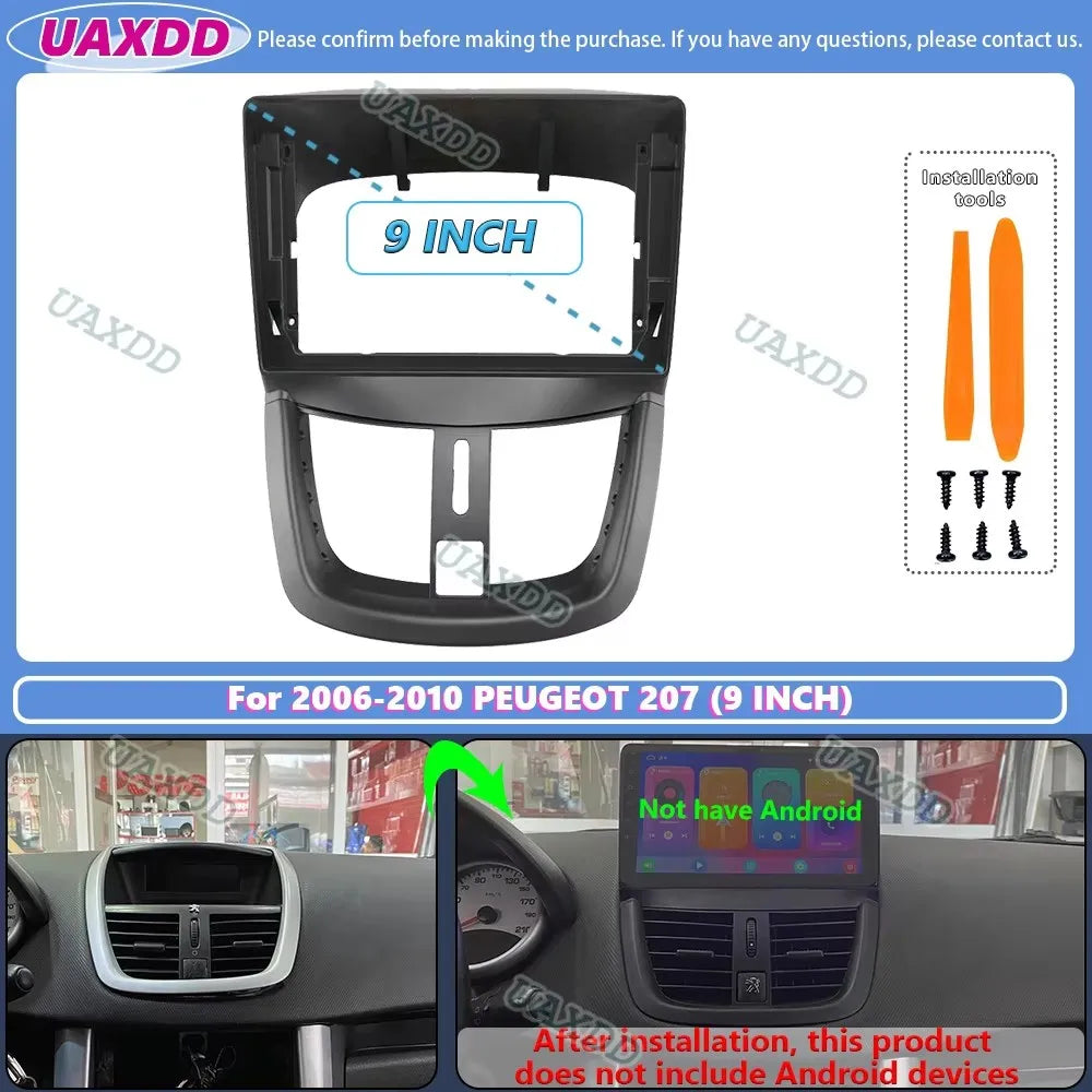 For 2006-2010 PEUGEOT 207 9INCH Car stereo radio Android frame panel fascia cable video ha