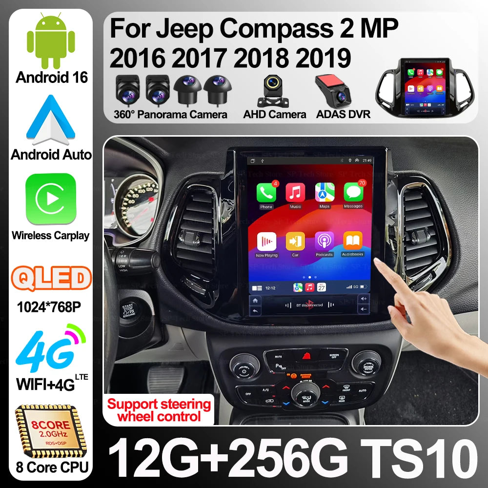 9.7 Inch Android 16 For Jeep Compass 2 Mp 2016 2017 2018 2019 Auto Car Radio Multimedia Vi | AUTOKITSHOP