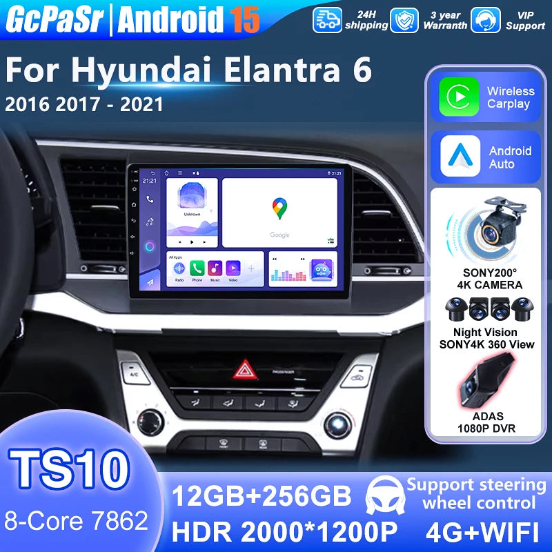 CarPlay For Hyundai Elantra 6 2016 2017 2018 2019 2020 Android AUTO Stereo Car Radio Multi