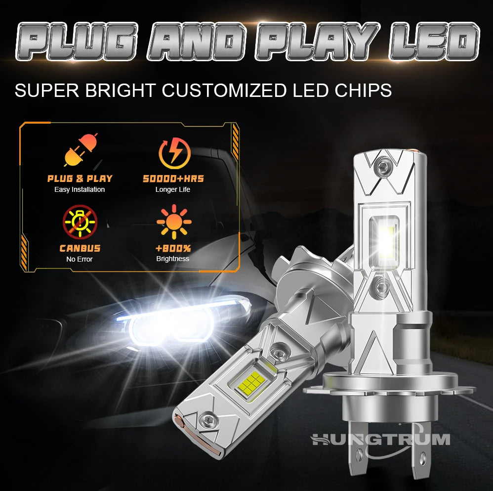 Ampoule Led H7 H4 1000000LM Super Bright Plug And Play Car Diode Lights CANBUS Error Free