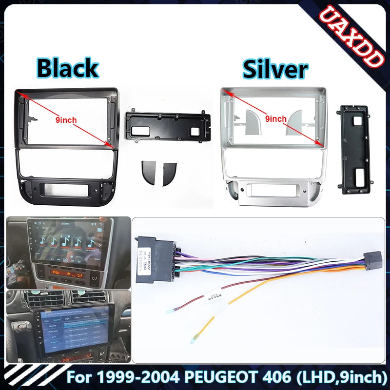 9 Inch Car Radio Fascia Frame For Peugeot 406 LHD Silver 1999-2004 Panel Dash Kit Install