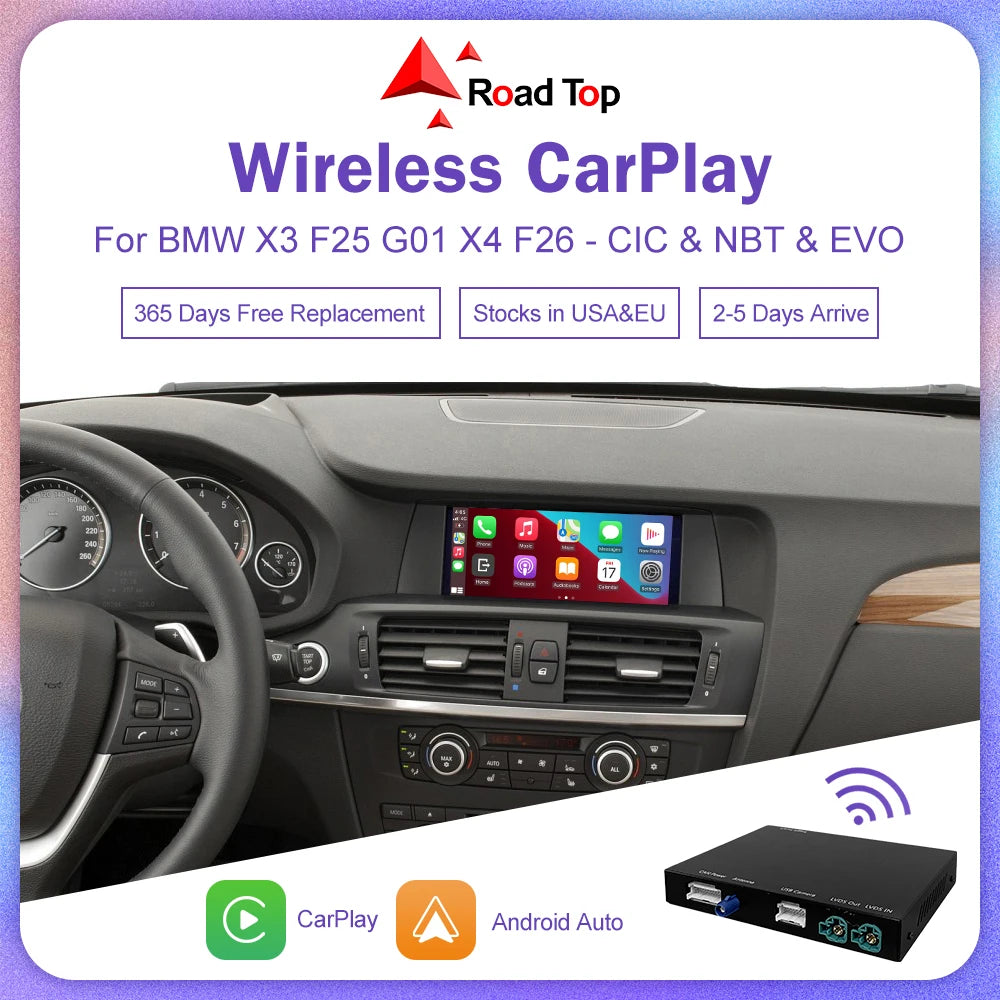 Road Top Wireless CarPlay for BMW X3 F25 G01 X4 F26 CIC,NBT,EVO System 2011-2020, with And | AUTOKITSHOP