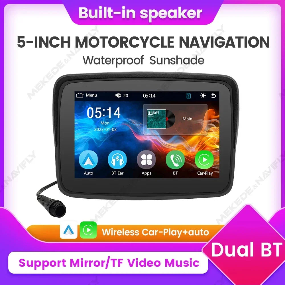 5-inch Touch Screen Motorcycle Gps Navigation IP67 Waterproof Wireless CarPlay Android Aut | AUTOKITSHOP