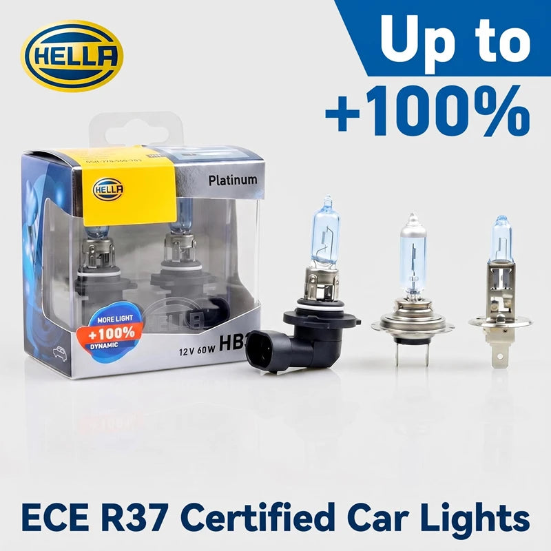HELLA H7 H4 H11 HB3 9005 Halogen Headlight Up to 100% More Brightness Car Genuine Original