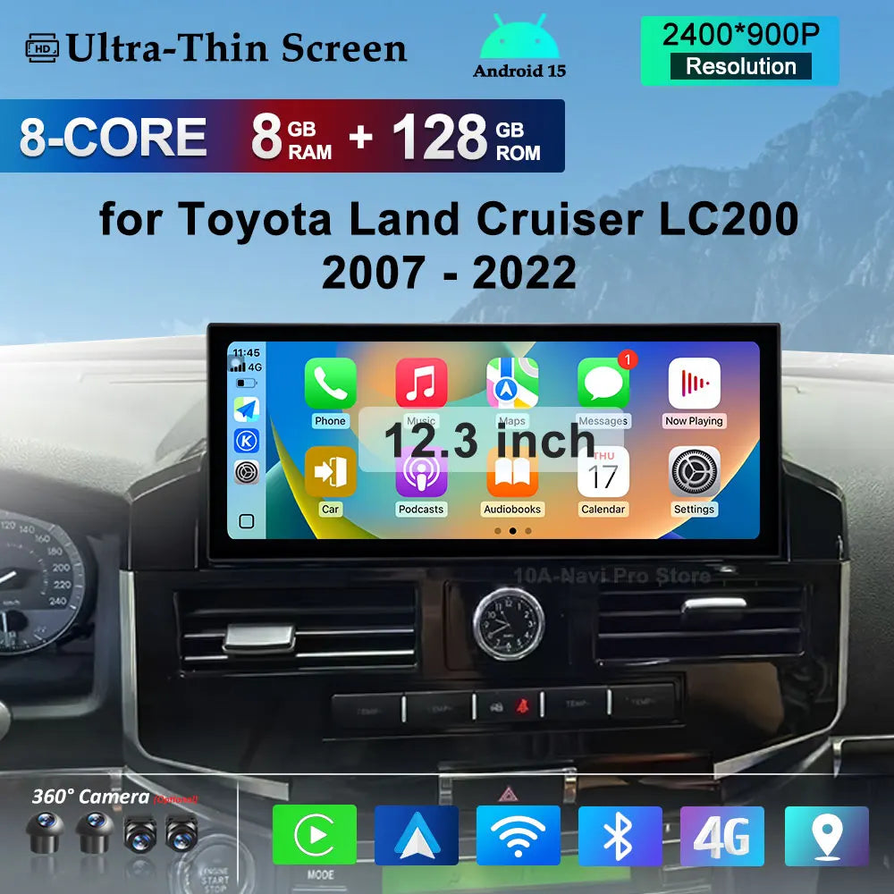 Android 15 for Toyota Land Cruiser LC200 2007 - 2022 GPS Navi Bluetooth Car Video Multimed