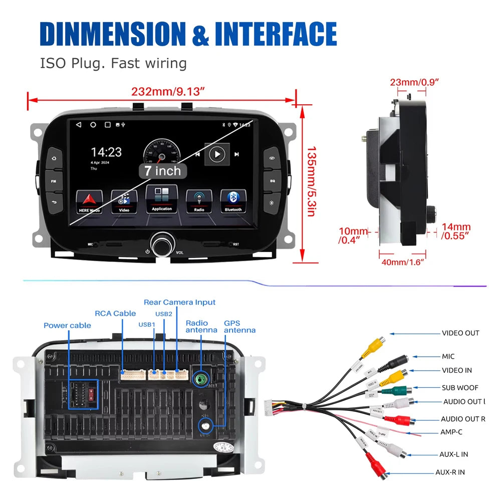 Android 16 For Fiat 500 2016-2019 Carplay Android Auto 5g Car Radio Multimedia Video Playe | AUTOKITSHOP